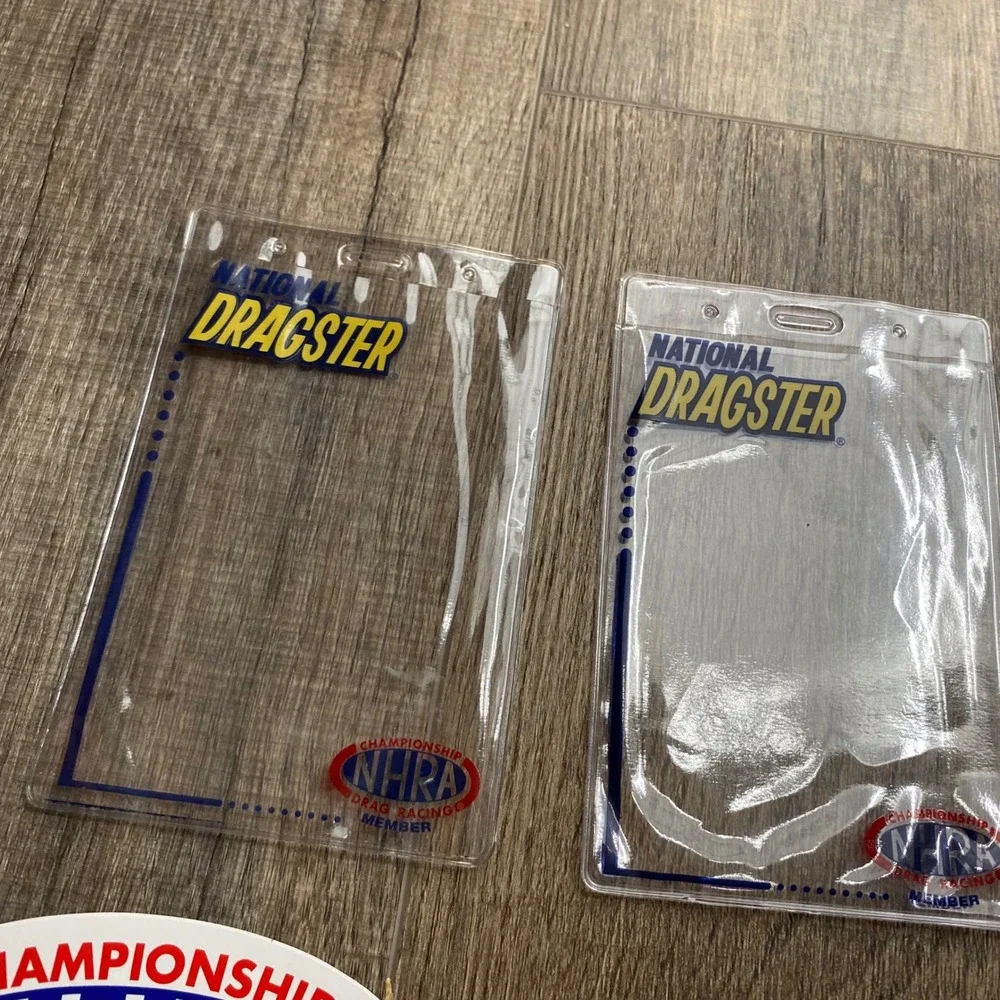 Vintage NHRA Drag Racing Member Decals & National Dragster Badge Holders 6pc Lot